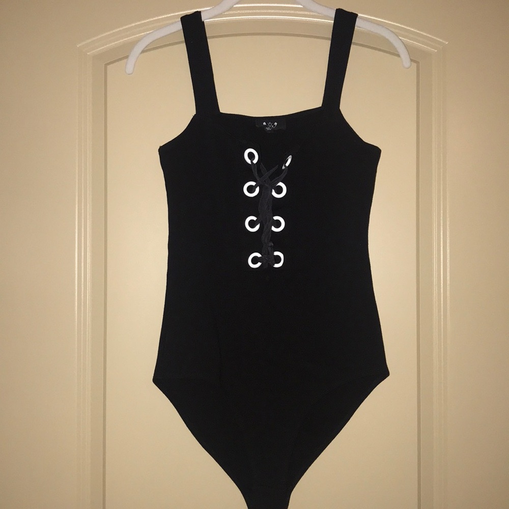 Six crisp days black tie up bodysuit